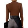 imageLYANER Womens Wraped V Neck Ruched Long Sleeve Leotard Bodysuit TopDeep Brown
