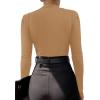 imageLYANER Womens Wraped V Neck Ruched Long Sleeve Leotard Bodysuit TopKhaki