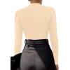 imageLYANER Womens Wraped V Neck Ruched Long Sleeve Leotard Bodysuit TopLight Beige