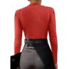 imageLYANER Womens Wraped V Neck Ruched Long Sleeve Leotard Bodysuit TopRed