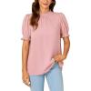 imageLYANER Womens Frill Mock Neck Pleated Ruffle Trim Puff Short Sleeve Blouse Shirt TopDusty Pink