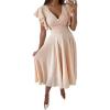 imageLYANER Womens Warp V Neck Ruffle Short Sleeve A Line Swing Flared Cocktail Party Midi DressBeige Solid