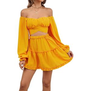 imageLYANER Womens 2 Piece Outfits Self Tie Knot Crop Top and Mini Skirt SetGinger