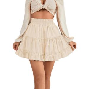 imageLYANER Womens Elastic Waist Pleated Layer Ruffle Hem Flowy A Line Short SkirtBeige2