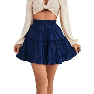 imageLYANER Womens Elastic Waist Pleated Layer Ruffle Hem Flowy A Line Short SkirtNavy2