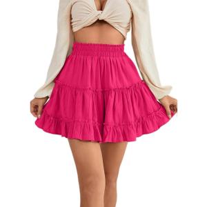 imageLYANER Womens Elastic Waist Pleated Layer Ruffle Hem Flowy A Line Short SkirtRose2