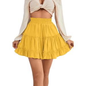 imageLYANER Womens Elastic Waist Pleated Layer Ruffle Hem Flowy A Line Short SkirtYellow2
