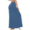 imageLYANER Womens Casual High Waist Solid Flare Long Maxi SkirtDusty Blue