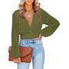 imageLYANER Womens Deep V Neck Tie Front Knot Long Sleeve Sexy Wrap Crop Top Blouse Army Green XLarge