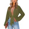imageLYANER Womens Deep V Neck Tie Front Knot Long Sleeve Sexy Wrap Crop Top Blouse Army Green XLarge