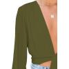 imageLYANER Womens Deep V Neck Tie Front Knot Long Sleeve Sexy Wrap Crop Top Blouse Army Green XLarge