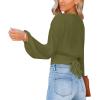 imageLYANER Womens Deep V Neck Tie Front Knot Long Sleeve Sexy Wrap Crop Top Blouse Army Green XLarge