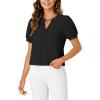 imageLYANER Womens Dressy Casual Summer Tops V Neck Pleated Short Sleeve Blouses Loose Work Tunic ShirtsBlack