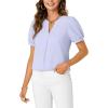 imageLYANER Womens Dressy Casual Summer Tops V Neck Pleated Short Sleeve Blouses Loose Work Tunic ShirtsLight Blue