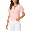 imageLYANER Womens Dressy Casual Summer Tops V Neck Pleated Short Sleeve Blouses Loose Work Tunic ShirtsLight Pink