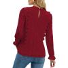 imageLYANER Womens Elegant Lace V Neck Lined Long Sleeve Tunic Blouse Shirt TopBurgundy