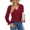 imageLYANER Womens Elegant Lace V Neck Lined Long Sleeve Tunic Blouse Shirt TopBurgundy