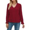 imageLYANER Womens Elegant Lace V Neck Lined Long Sleeve Tunic Blouse Shirt TopBurgundy