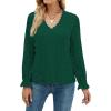 imageLYANER Womens Elegant Lace V Neck Lined Long Sleeve Tunic Blouse Shirt TopDark Green