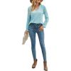 imageLYANER Womens Elegant Lace V Neck Lined Long Sleeve Tunic Blouse Shirt TopLight Blue