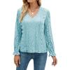 imageLYANER Womens Elegant Lace V Neck Lined Long Sleeve Tunic Blouse Shirt TopLight Blue