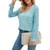 imageLYANER Womens Elegant Lace V Neck Lined Long Sleeve Tunic Blouse Shirt TopLight Blue