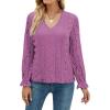 imageLYANER Womens Elegant Lace V Neck Lined Long Sleeve Tunic Blouse Shirt TopLight Purple