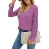 imageLYANER Womens Elegant Lace V Neck Lined Long Sleeve Tunic Blouse Shirt TopLight Purple
