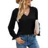 imageLYANER Womens Elegant Lace V Neck Lined Long Sleeve Tunic Blouse Shirt TopPure Black