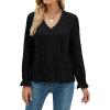 imageLYANER Womens Elegant Lace V Neck Lined Long Sleeve Tunic Blouse Shirt TopPure Black