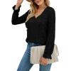 imageLYANER Womens Elegant Lace V Neck Lined Long Sleeve Tunic Blouse Shirt TopPure Black