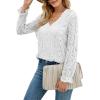 imageLYANER Womens Elegant Lace V Neck Lined Long Sleeve Tunic Blouse Shirt TopPure White