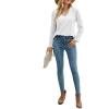 imageLYANER Womens Elegant Lace V Neck Lined Long Sleeve Tunic Blouse Shirt TopPure White