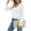 imageLYANER Womens Elegant Lace V Neck Lined Long Sleeve Tunic Blouse Shirt TopSolid White