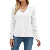 imageLYANER Womens Elegant Lace V Neck Lined Long Sleeve Tunic Blouse Shirt TopSolid White