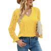 imageLYANER Womens Elegant Lace V Neck Lined Long Sleeve Tunic Blouse Shirt TopYellow