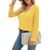 imageLYANER Womens Elegant Lace V Neck Lined Long Sleeve Tunic Blouse Shirt TopYellow
