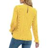 imageLYANER Womens Elegant Lace V Neck Lined Long Sleeve Tunic Blouse Shirt TopYellow