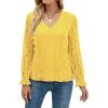 imageLYANER Womens Elegant Lace V Neck Lined Long Sleeve Tunic Blouse Shirt TopYellow