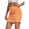 imageLYANER Womens High Waist Ruched Ruffle Hem Bodycon Party Mini Short Skirt Orange XSmall