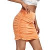 imageLYANER Womens High Waist Ruched Ruffle Hem Bodycon Party Mini Short Skirt Orange XSmall