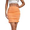 imageLYANER Womens High Waist Ruched Ruffle Hem Bodycon Party Mini Short Skirt Orange XSmall