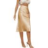 imageLYANER Womens Satin Silk High Waist Side Zipper Up Ruffle Hem Flared Midi SkirtBeige