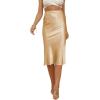 imageLYANER Womens Satin Silk High Waist Side Zipper Up Ruffle Hem Flared Midi SkirtBeige