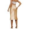 imageLYANER Womens Satin Silk High Waist Side Zipper Up Ruffle Hem Flared Midi SkirtBeige