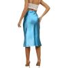 imageLYANER Womens Satin Silk High Waist Side Zipper Up Ruffle Hem Flared Midi SkirtBlue
