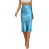 imageLYANER Womens Satin Silk High Waist Side Zipper Up Ruffle Hem Flared Midi SkirtBlue