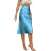 imageLYANER Womens Satin Silk High Waist Side Zipper Up Ruffle Hem Flared Midi SkirtBlue