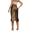 imageLYANER Womens Satin Silk High Waist Side Zipper Up Ruffle Hem Flared Midi SkirtBrown