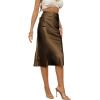 imageLYANER Womens Satin Silk High Waist Side Zipper Up Ruffle Hem Flared Midi SkirtBrown